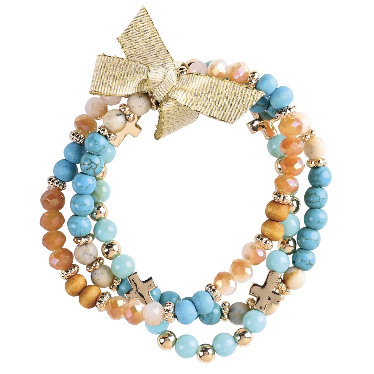 35-8483T Bracelet Triple Turquoise Ecru Beads