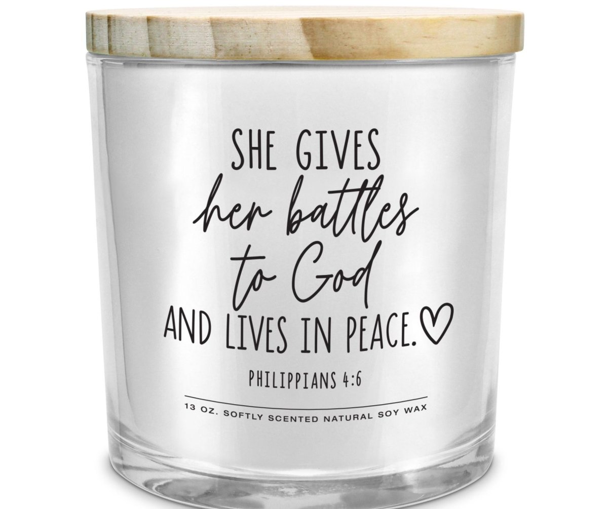 Picture of Dicksons 35059 Soy Candle She Give Her Battles To God