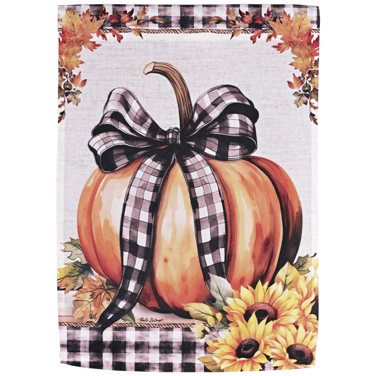 M080328 Garden Flag Fall Buffalo Ribbon Pumpkin