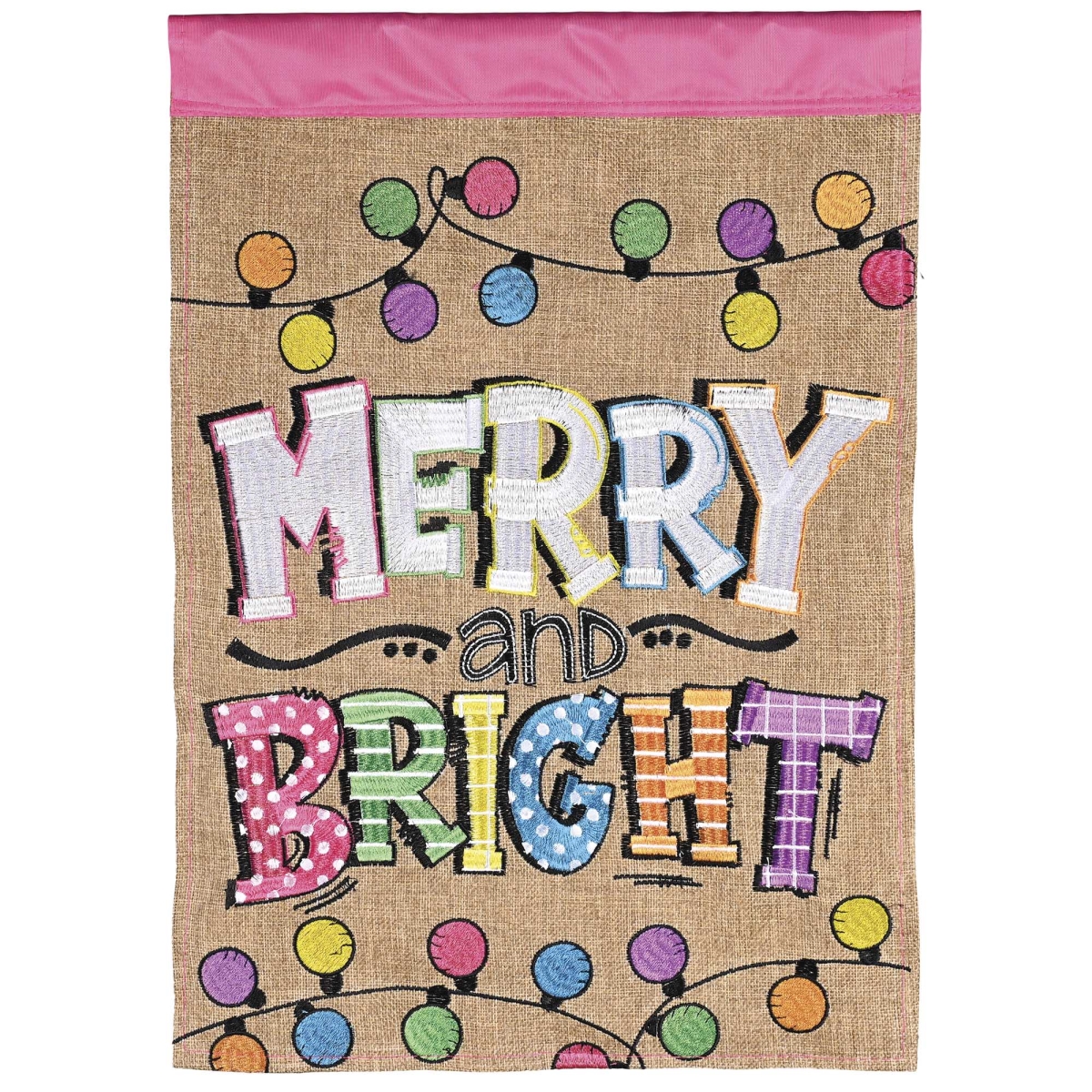 M012163 Garden Flag Merry Bright String Lights