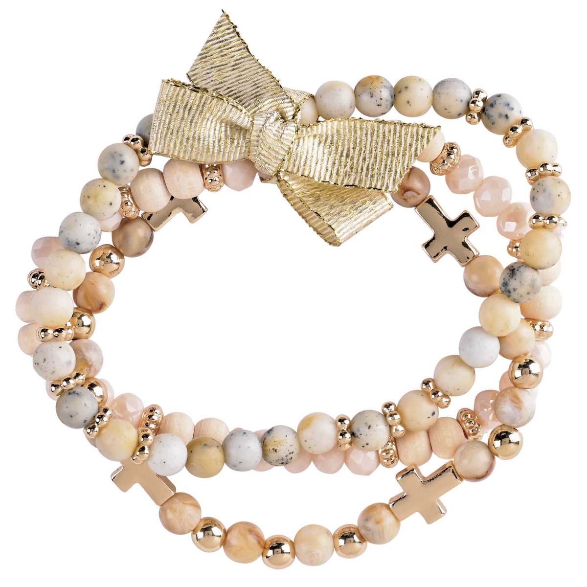 35-8480T Bracelet Triple Crosses Ecru Beads