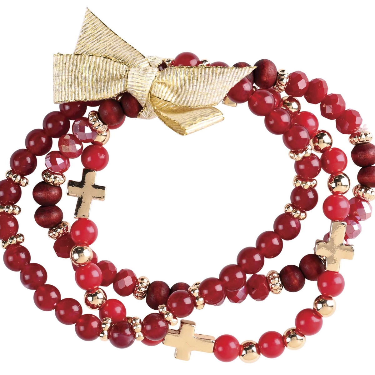 35-8478T Bracelet Triple Red Burgundy Beads