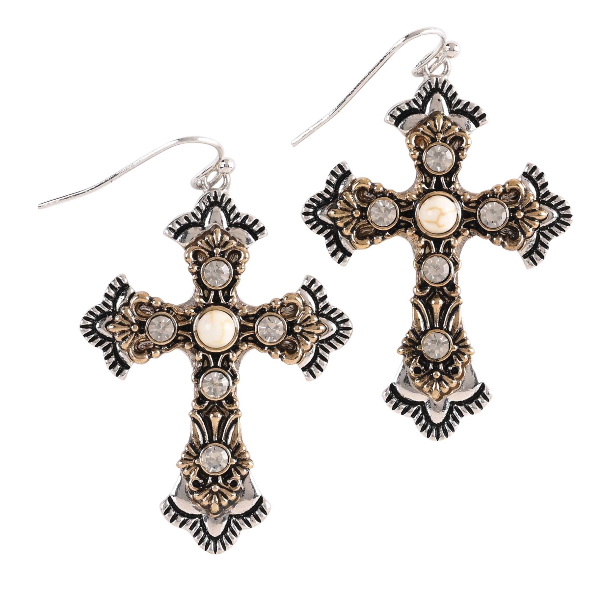 Picture of Dicksons 35-8607 Earrings Filigree Bud 2Tone Crosses