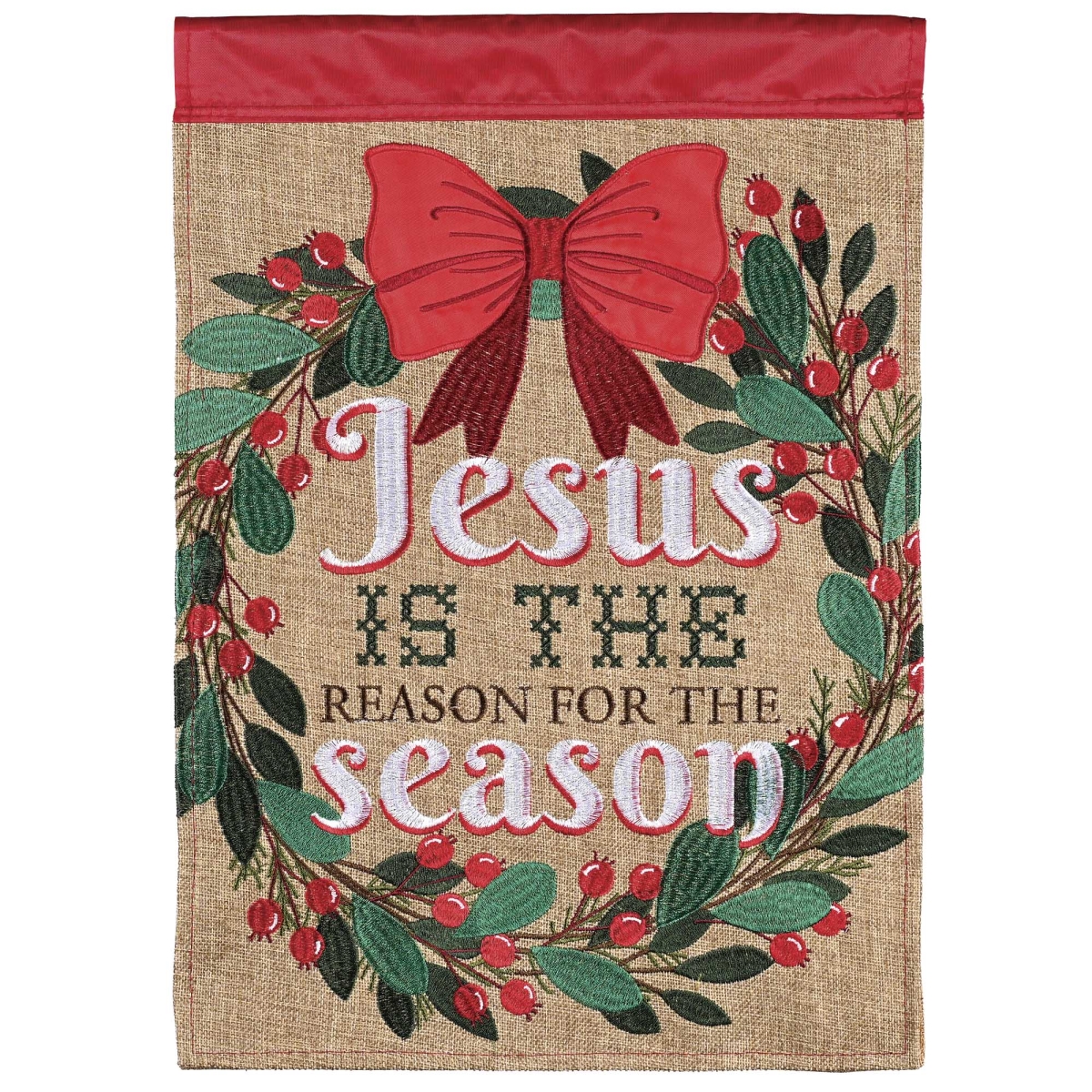 FLAG-2161 Flag Applique Burlap Jesus Is The Reason