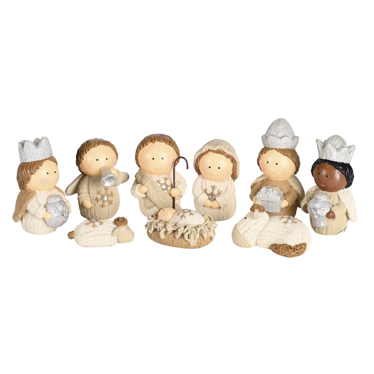 CHNATR-219 Nativity 9 Piece 3.5H White Knitted Look