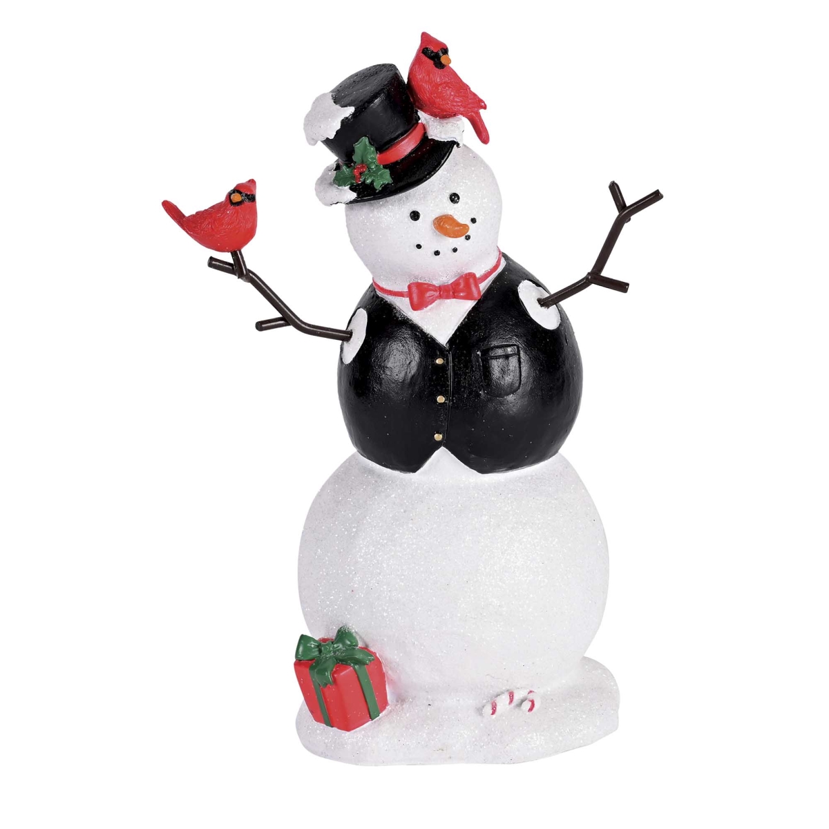 CHFIGR-321 Snowman Figurine With Cardinals Glitter