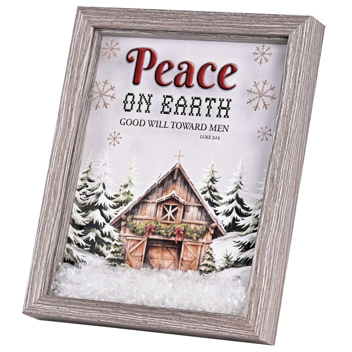 CHFRMWDWG-810-2 Frame Art Peace On Earth Cabin In Snow