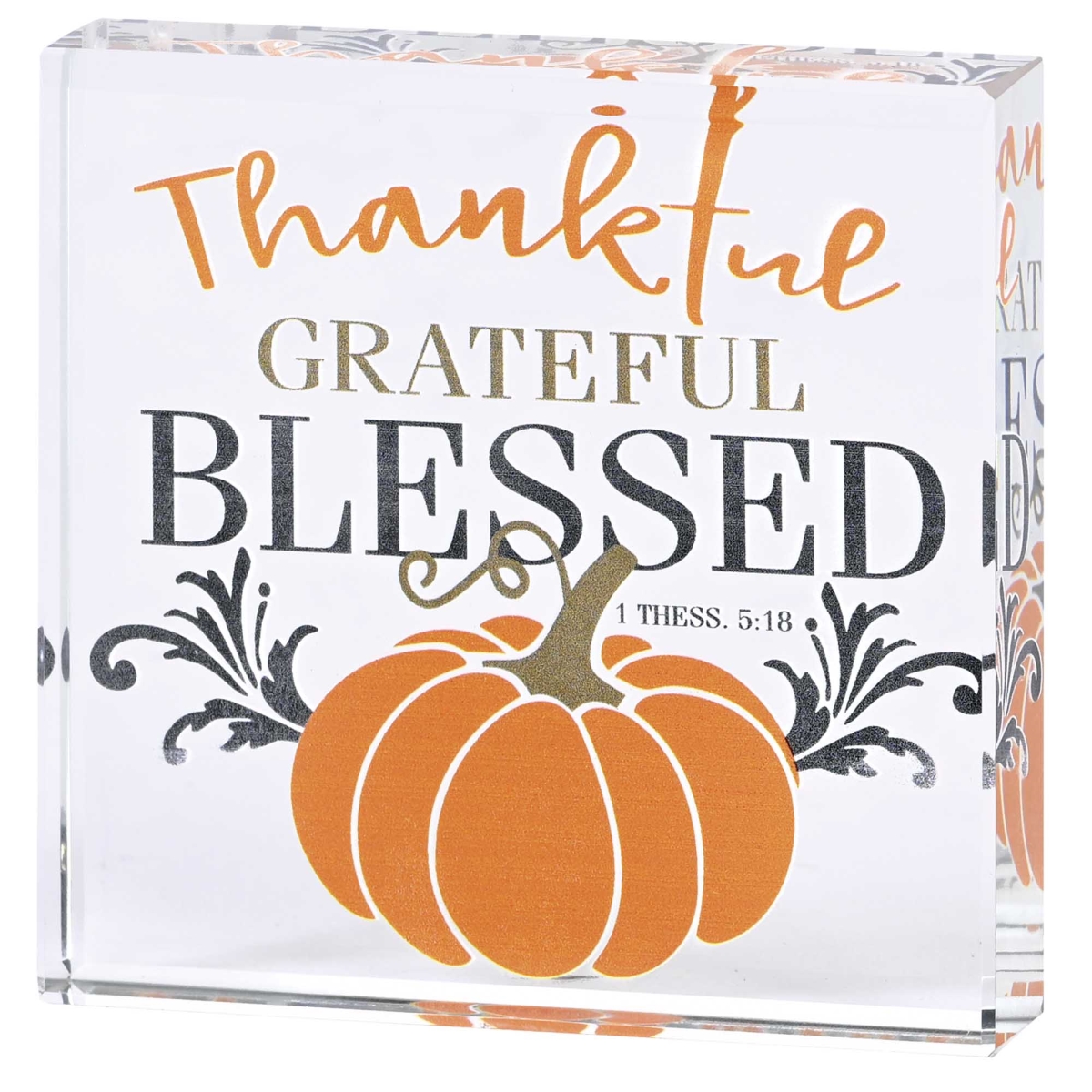CHTTPLQG-201 Tabletop Glass Plaque Pumpkin Thankful