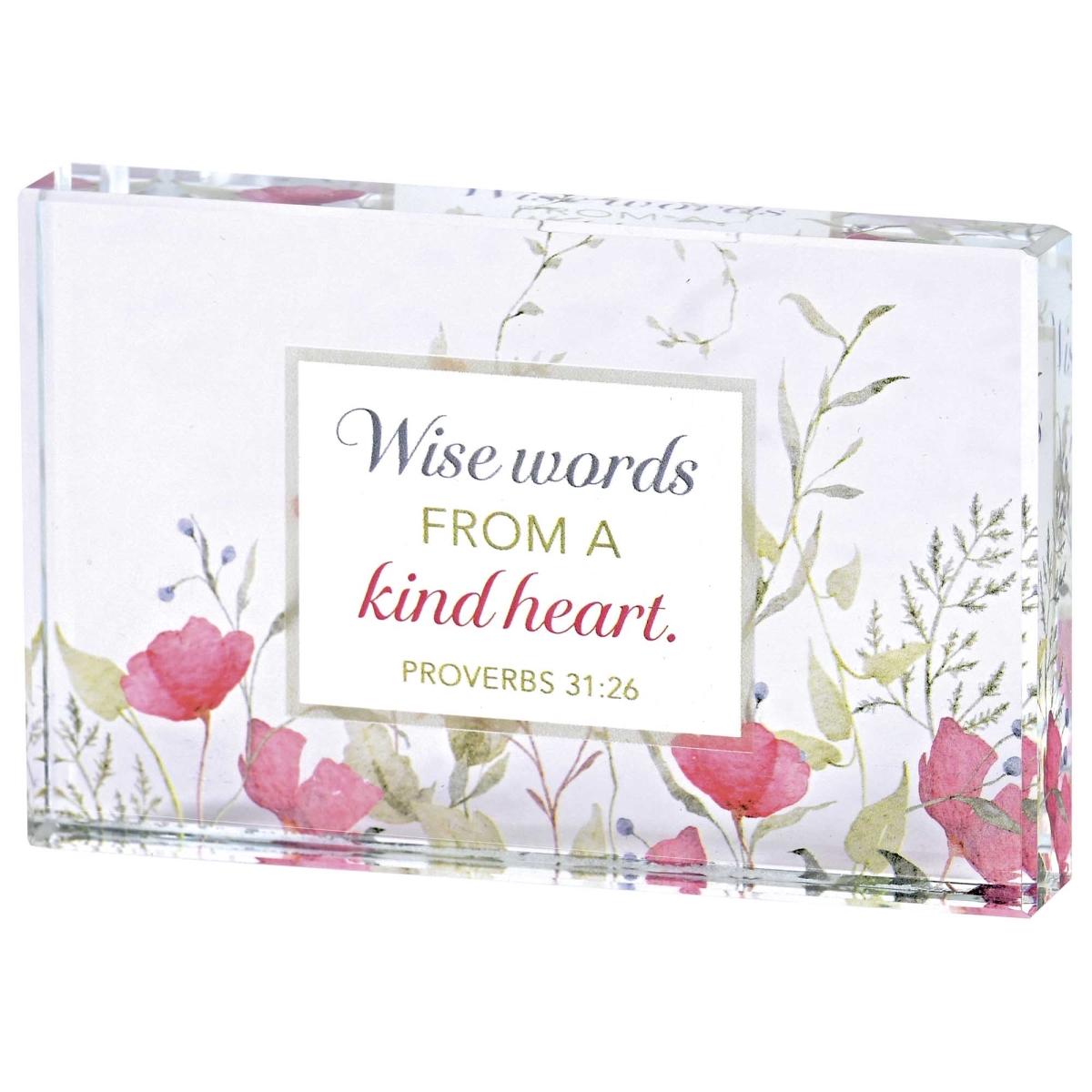 TTPLQG-3001 Tabletop Glass Plaque Floral Wise Words