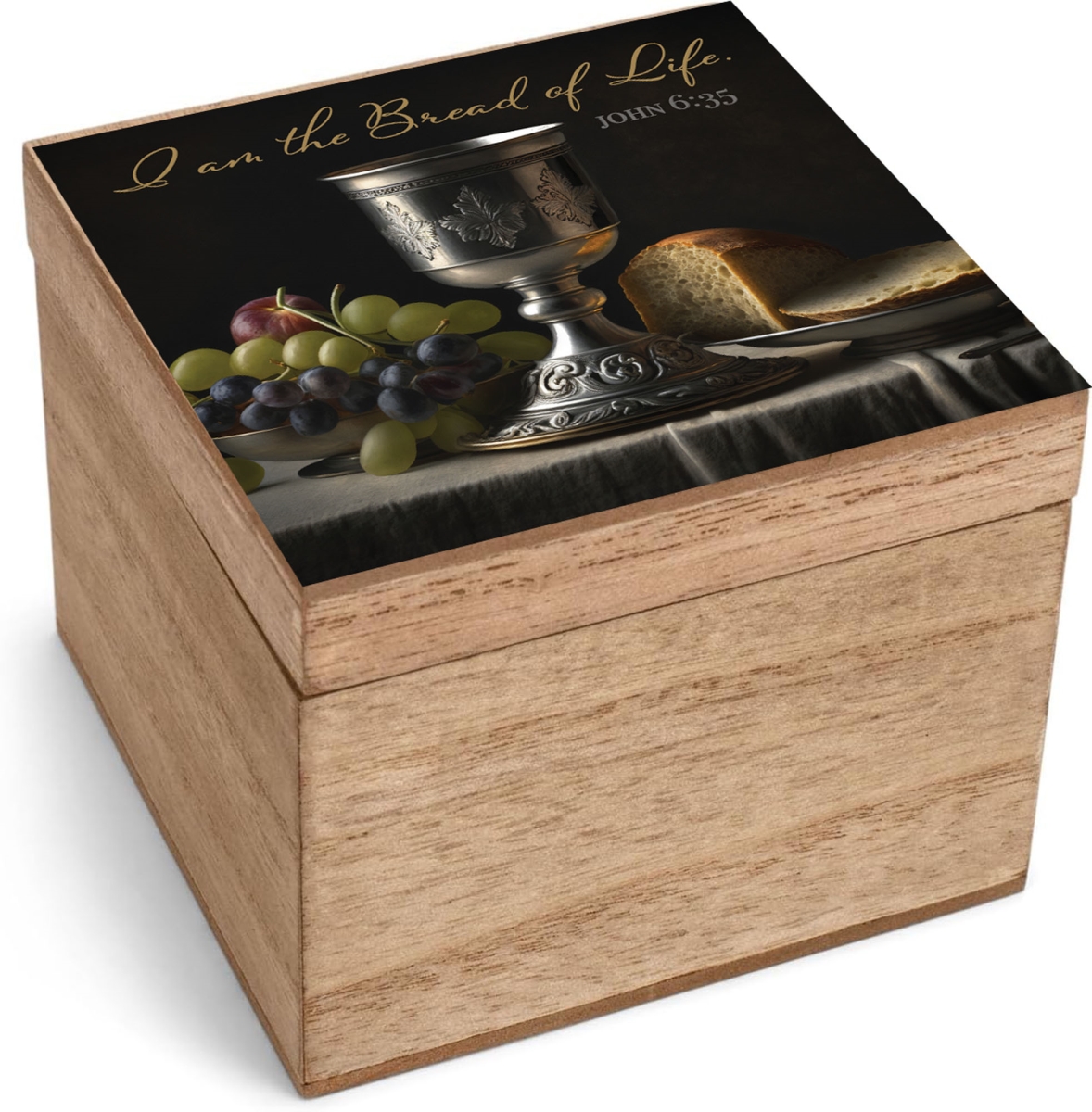 EWOODBOX-44-41S Keepsake Box I Am The Bread Of Life 4X4