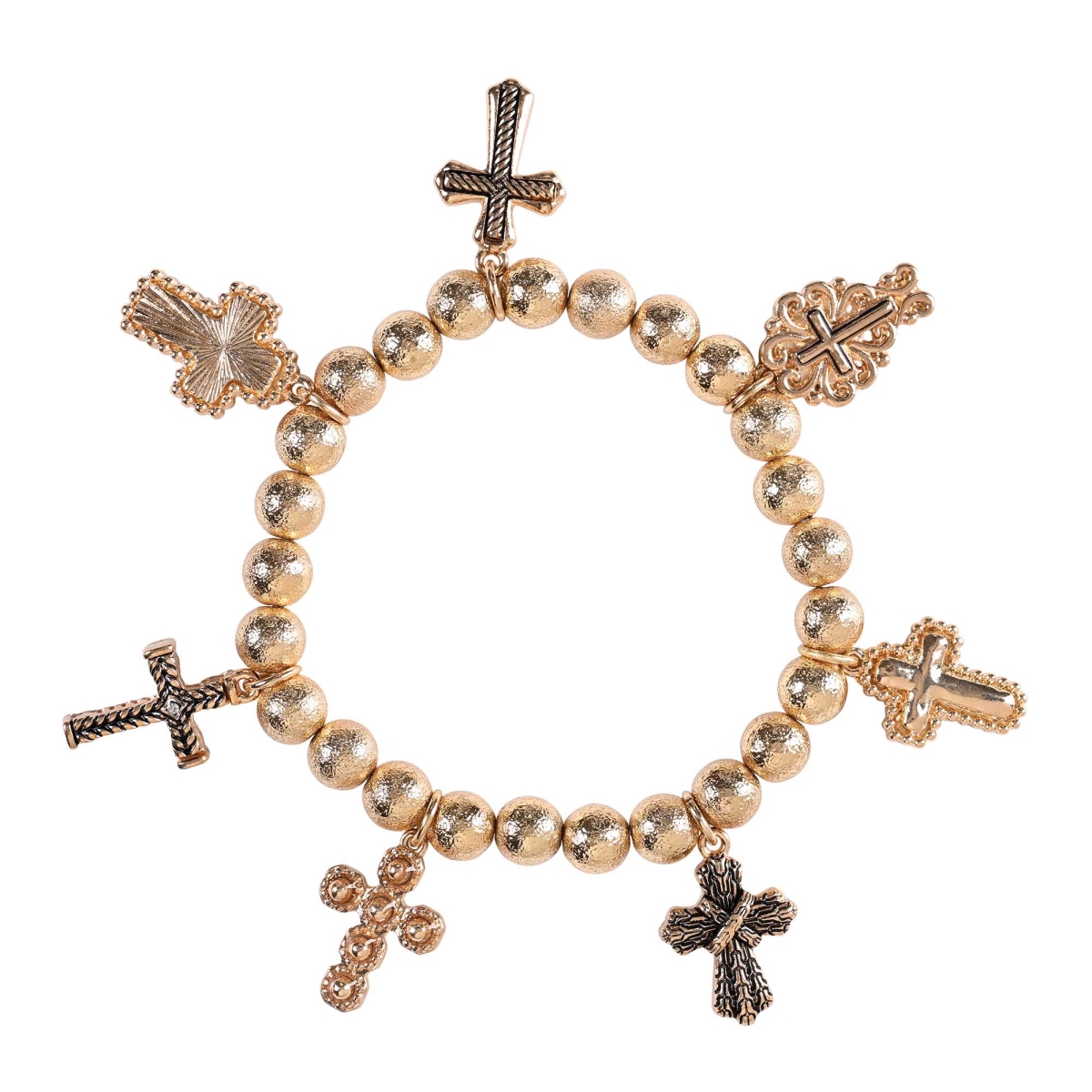 30-8090T Stretch Bracelet Multi Cross Gold Plate