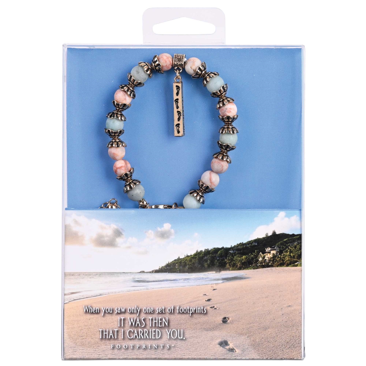 35-8087G Bracelet Footprints Coral Aqua Beads
