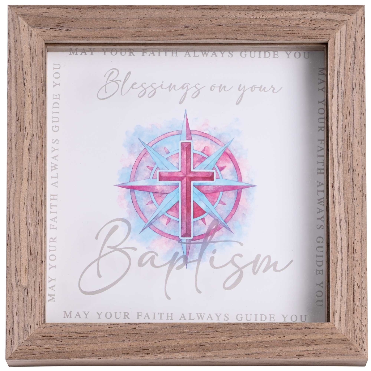 FRMWDDW-66-2 Framed Art Pink Cross Blessing Baptism