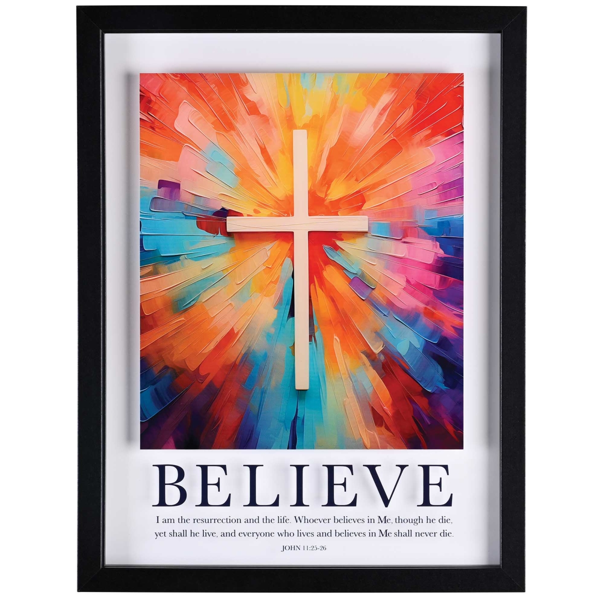 FRMWDBL-1216-8 Framed Wall Art Painted Believe Cross