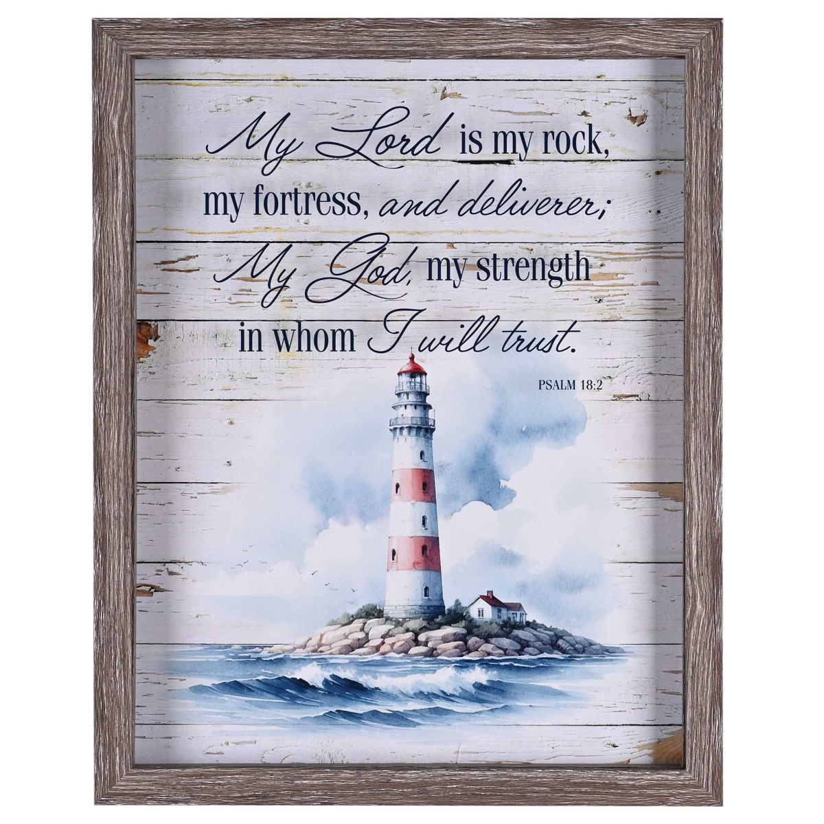 FRMWDWG-1114-105 Framed Wall Art Lighthouse Lord My Rock