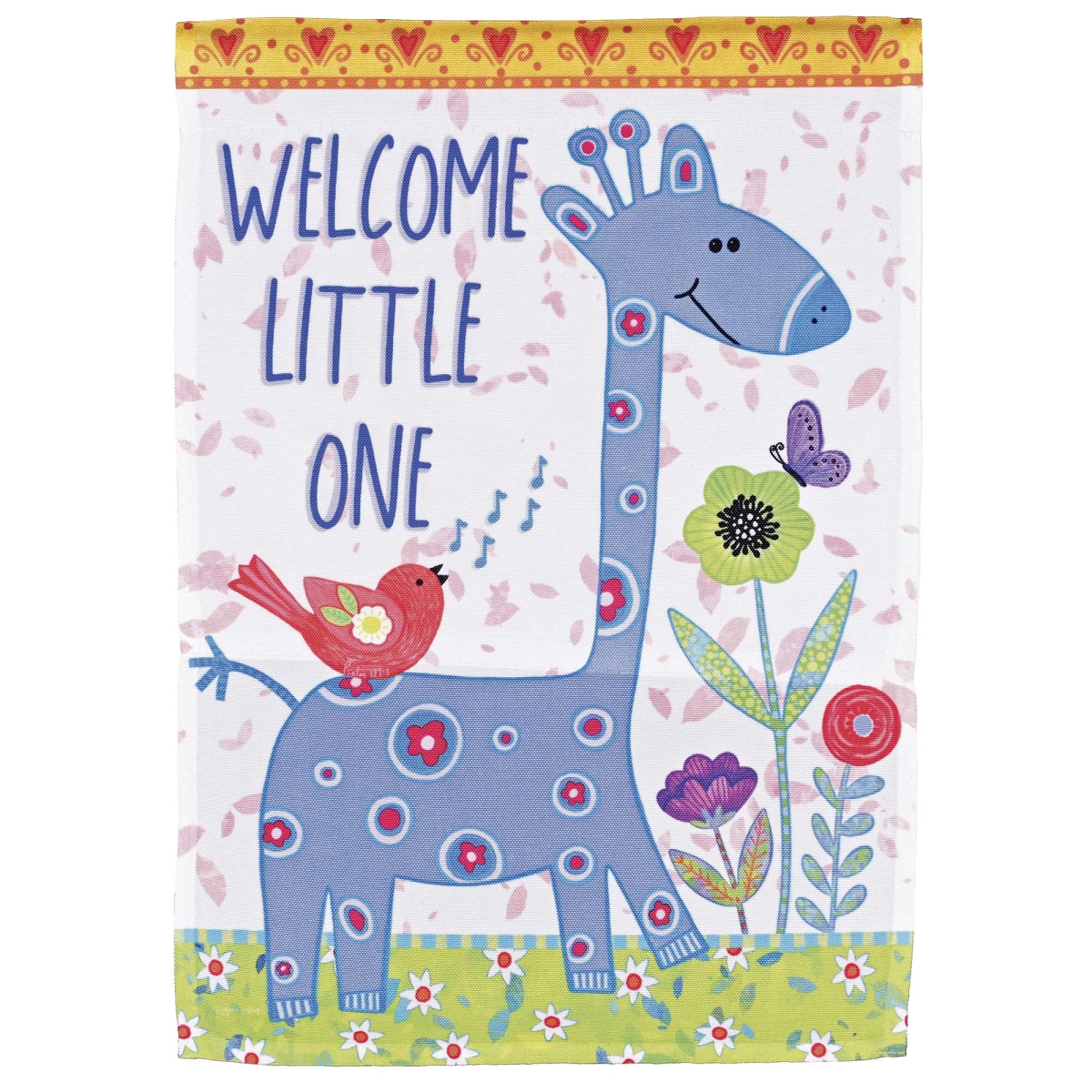 M080366 Garden Flag Blue Giraffe Welcome Little
