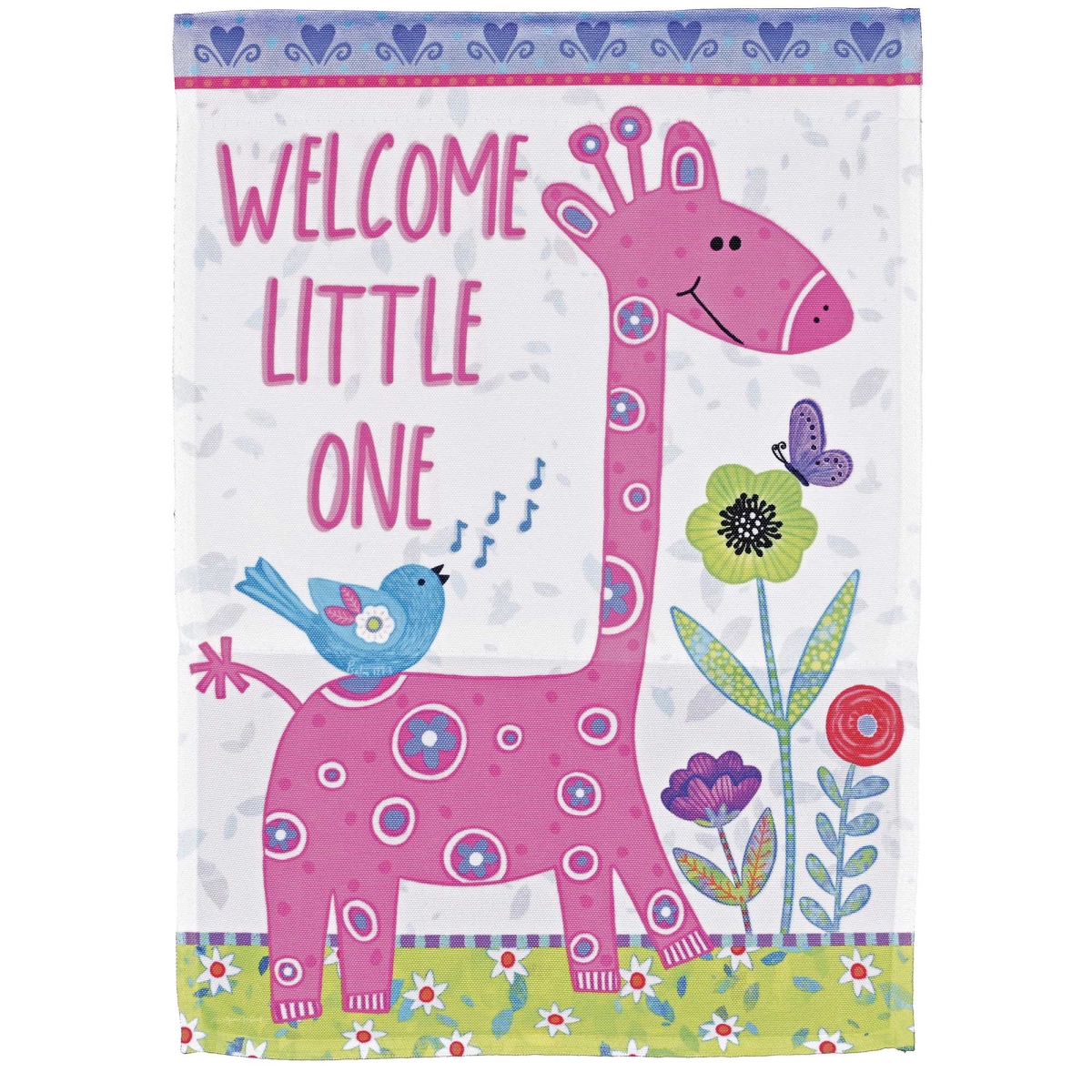 M080367 Garden Flag Pink Giraffe Welcome Little