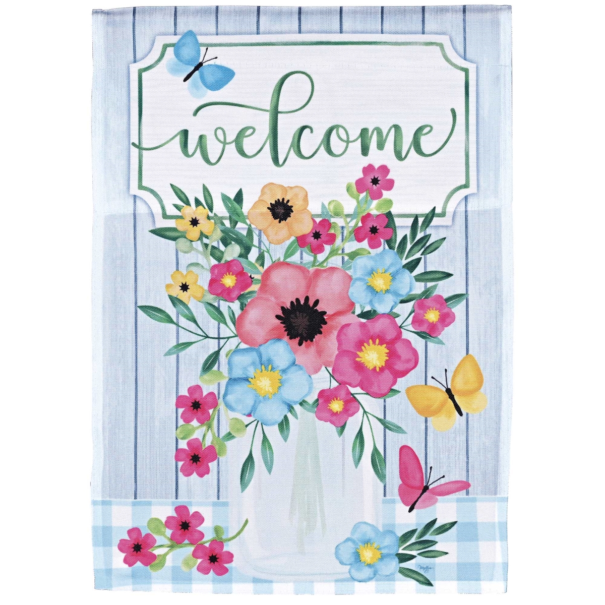 M070374 House Flag Welcome Flower Jar