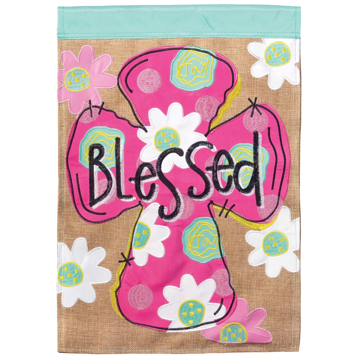 FLAG-4102 House Flag Blessed Floral Cross Poly