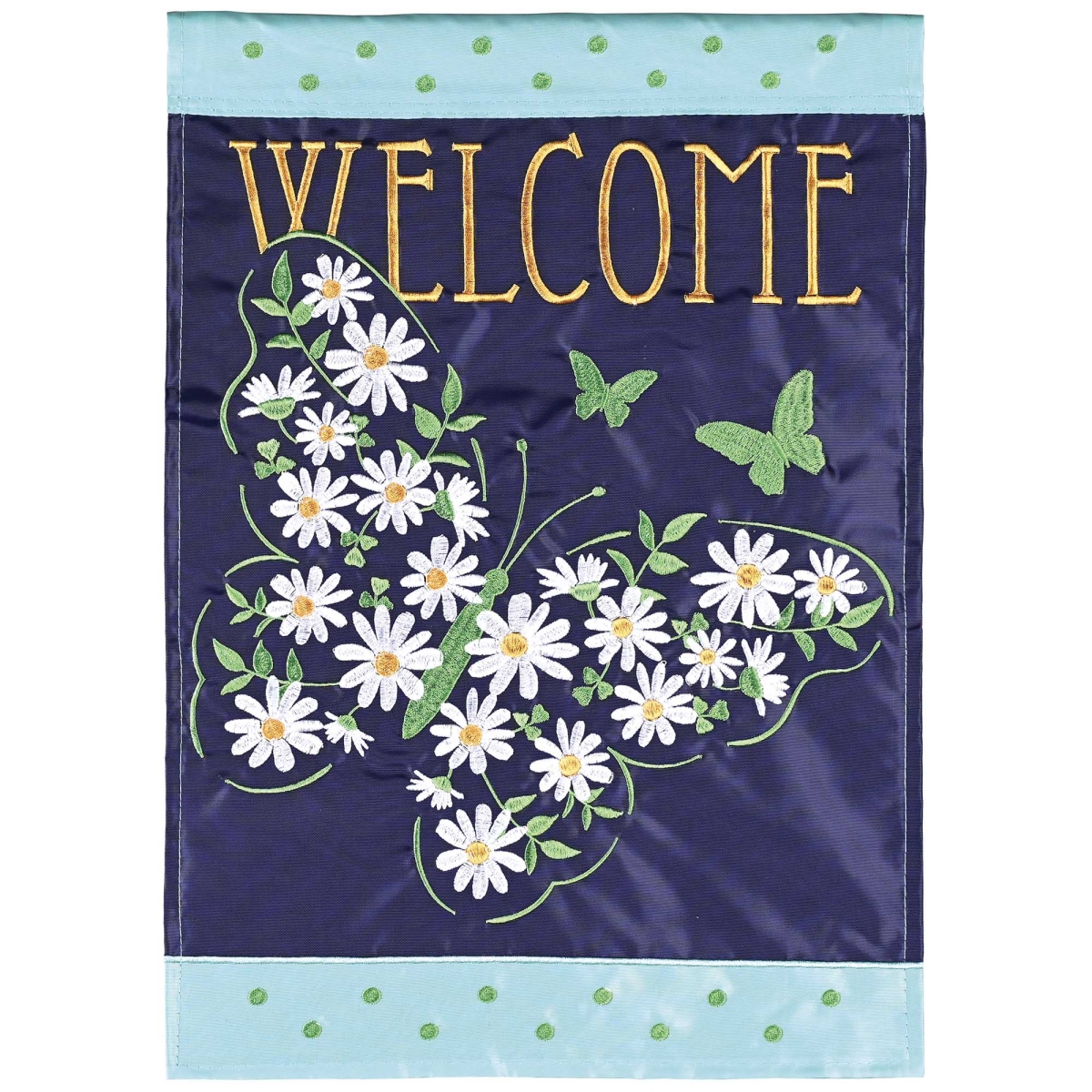 M002173 House Flag Welcome Floral Butterfly