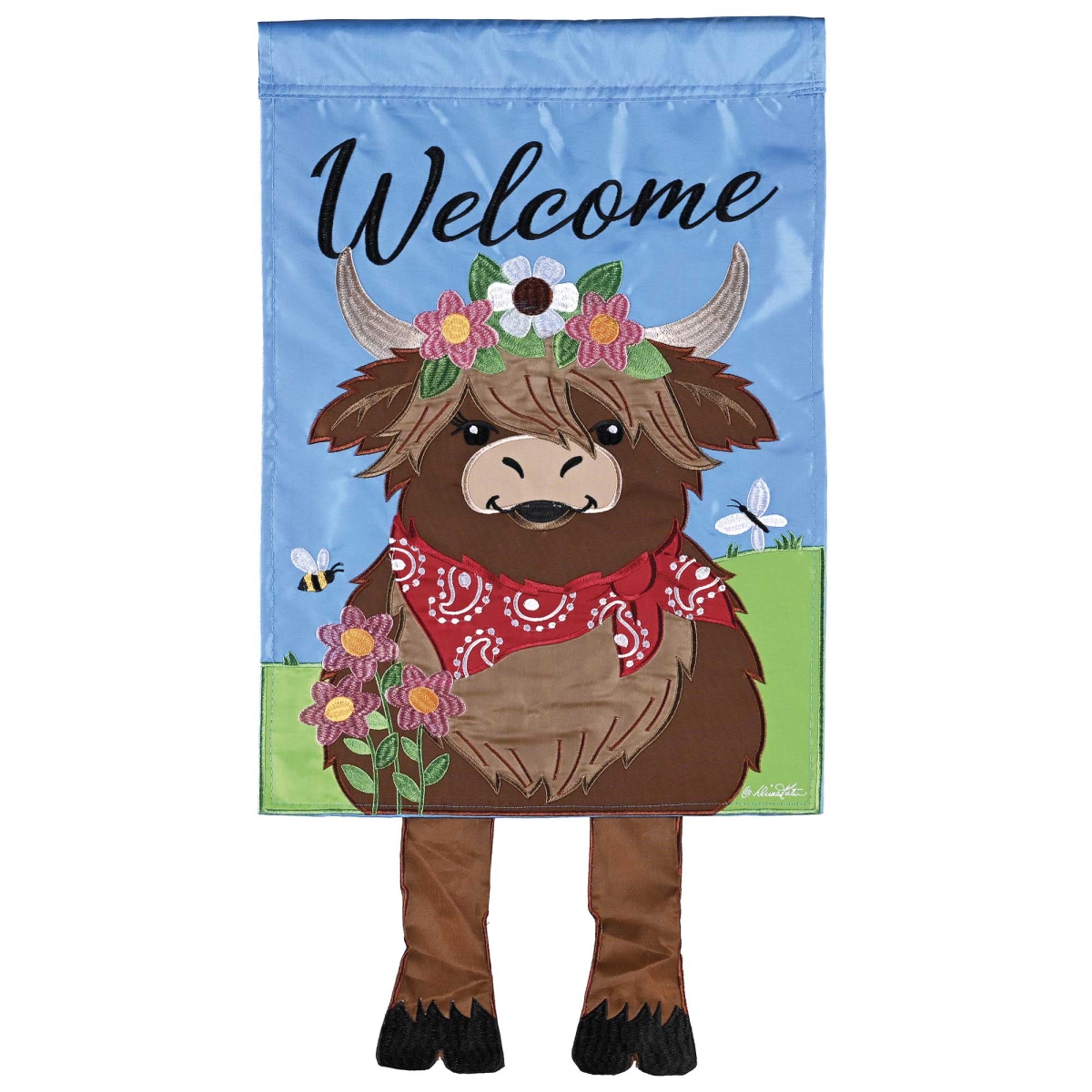M012209 Crazy Leg Welcome Highland Cow