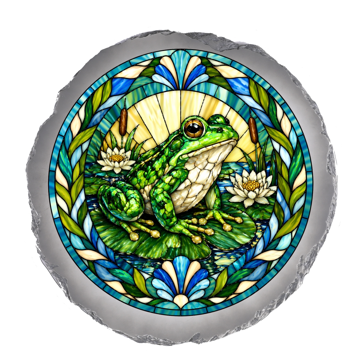 SSRSH0041 Stain Gl Lilypad Frog Stone Gray