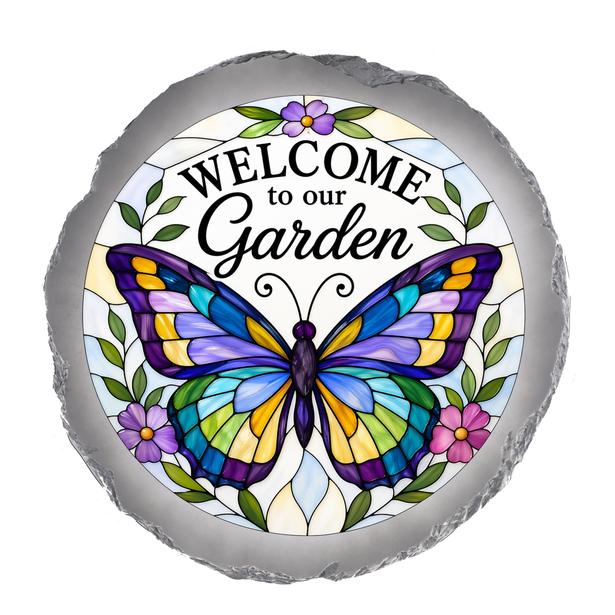 SSRSH0048 Stain Gl Welcome Butterfly Stone Gray
