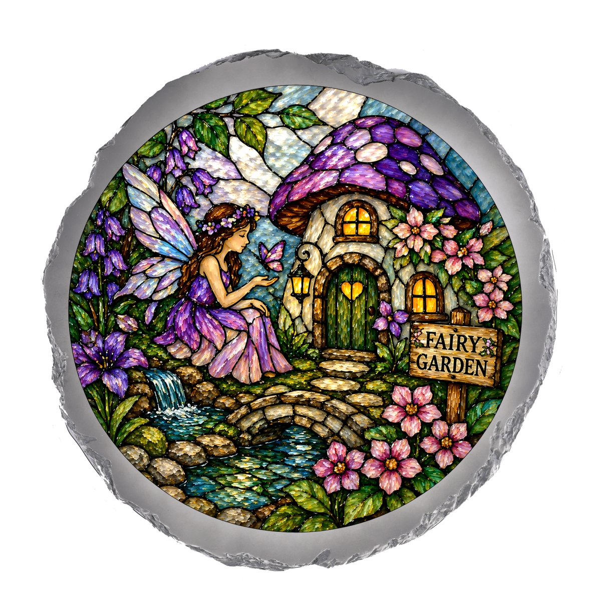 SSRSH0059 Stain Gl Fairy Garden Stone Gray