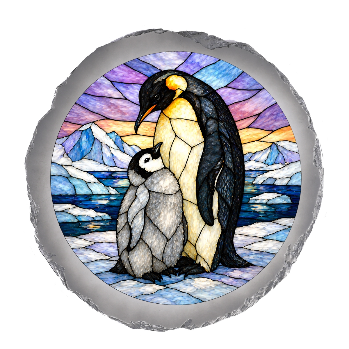 SSRSH0036 Stain Gl Mom & Baby Penguin Stone Gray