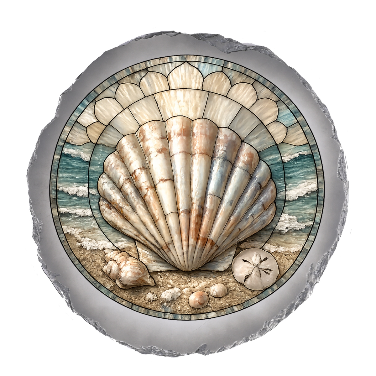 SSRSH0066 Stain Gl Fan Seashell Stone Gray