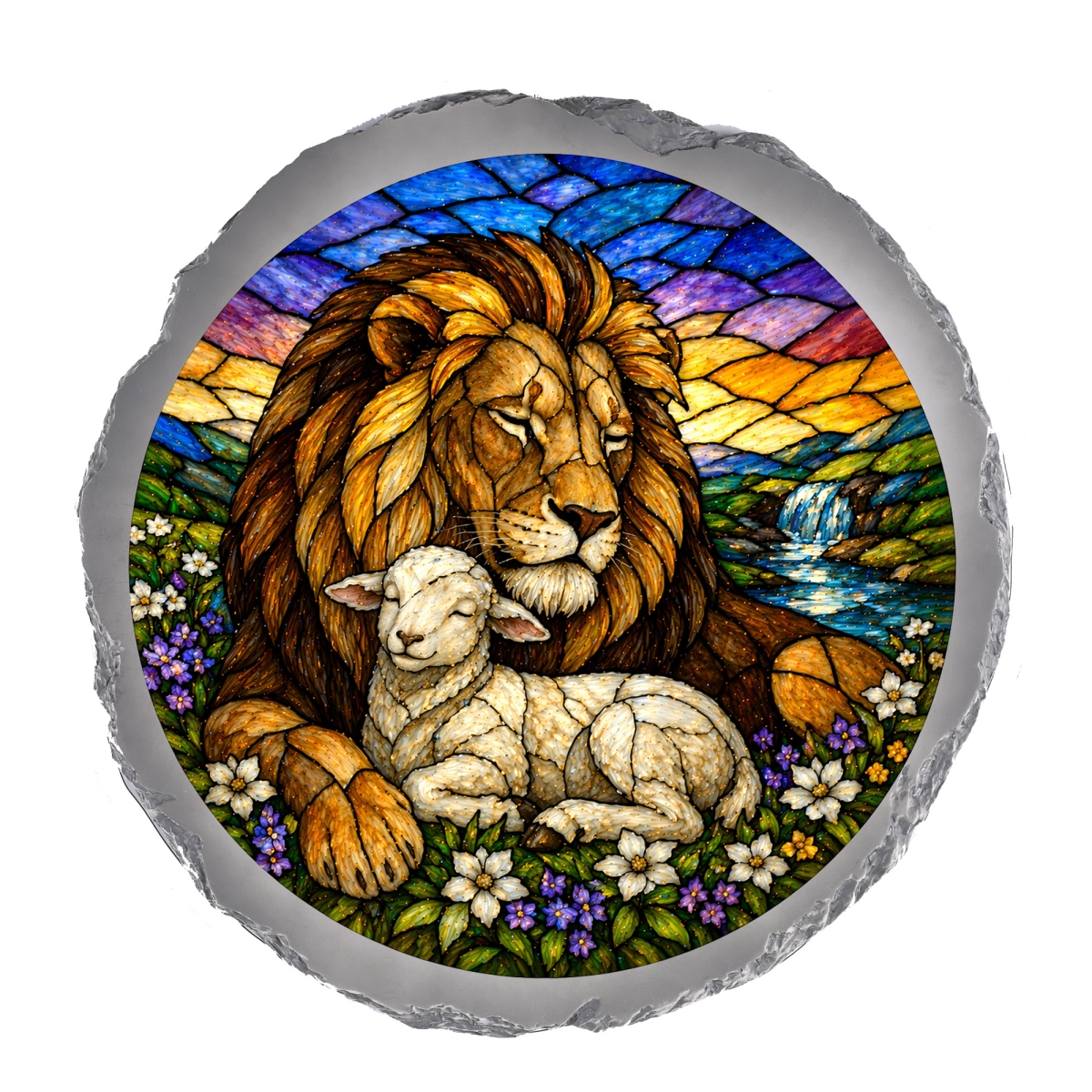 SSRSH0058 Stain Gl Lion & Lamb Stone Gray