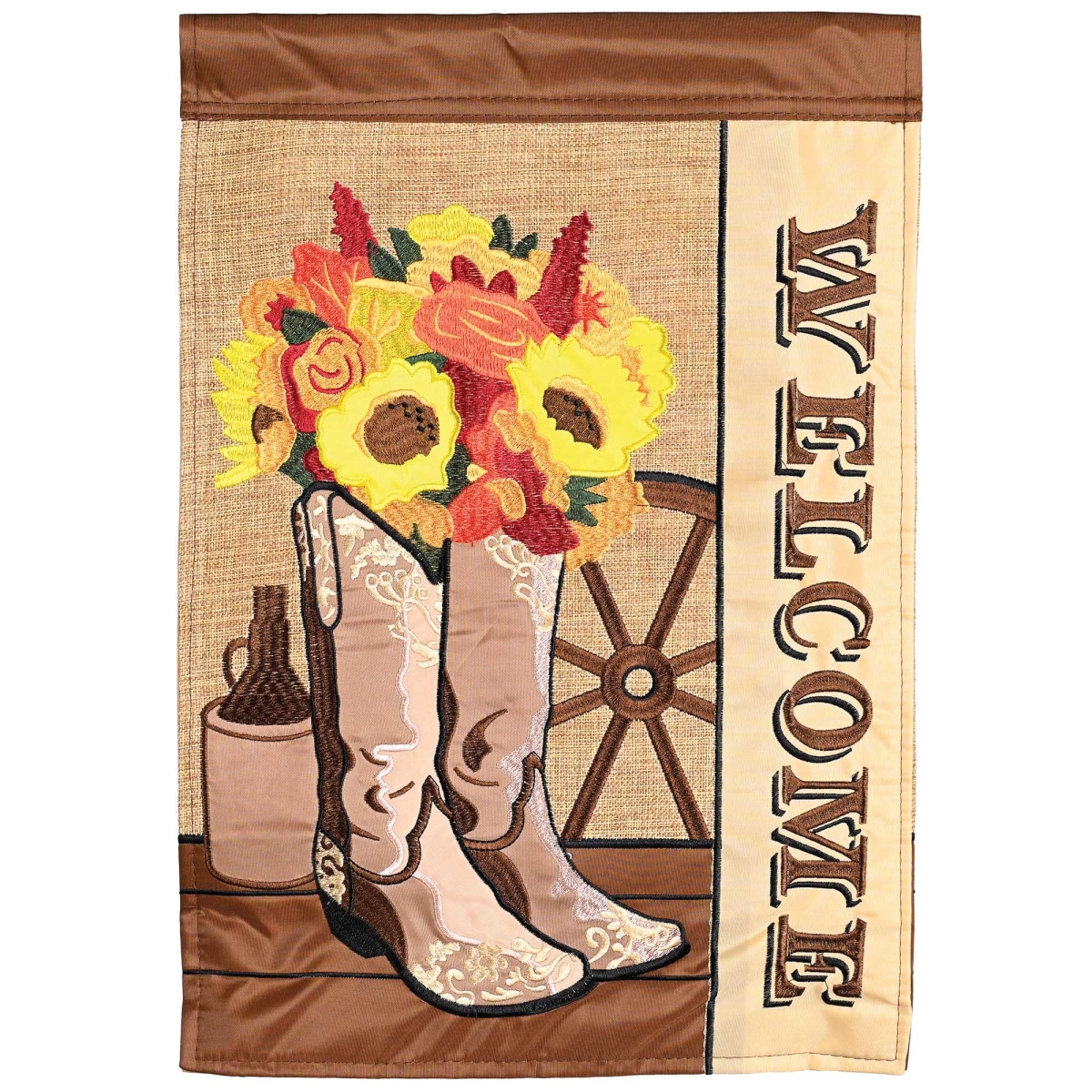 M013013 Garden Flag Welcome Floral Boots