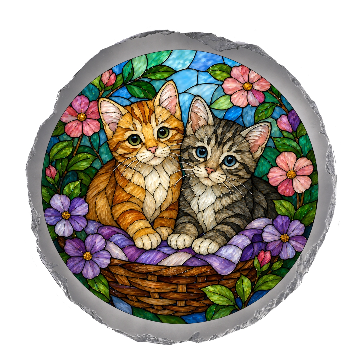 SSRSH0049 Stain Gl Tabby Cat Kittens Stone Gray