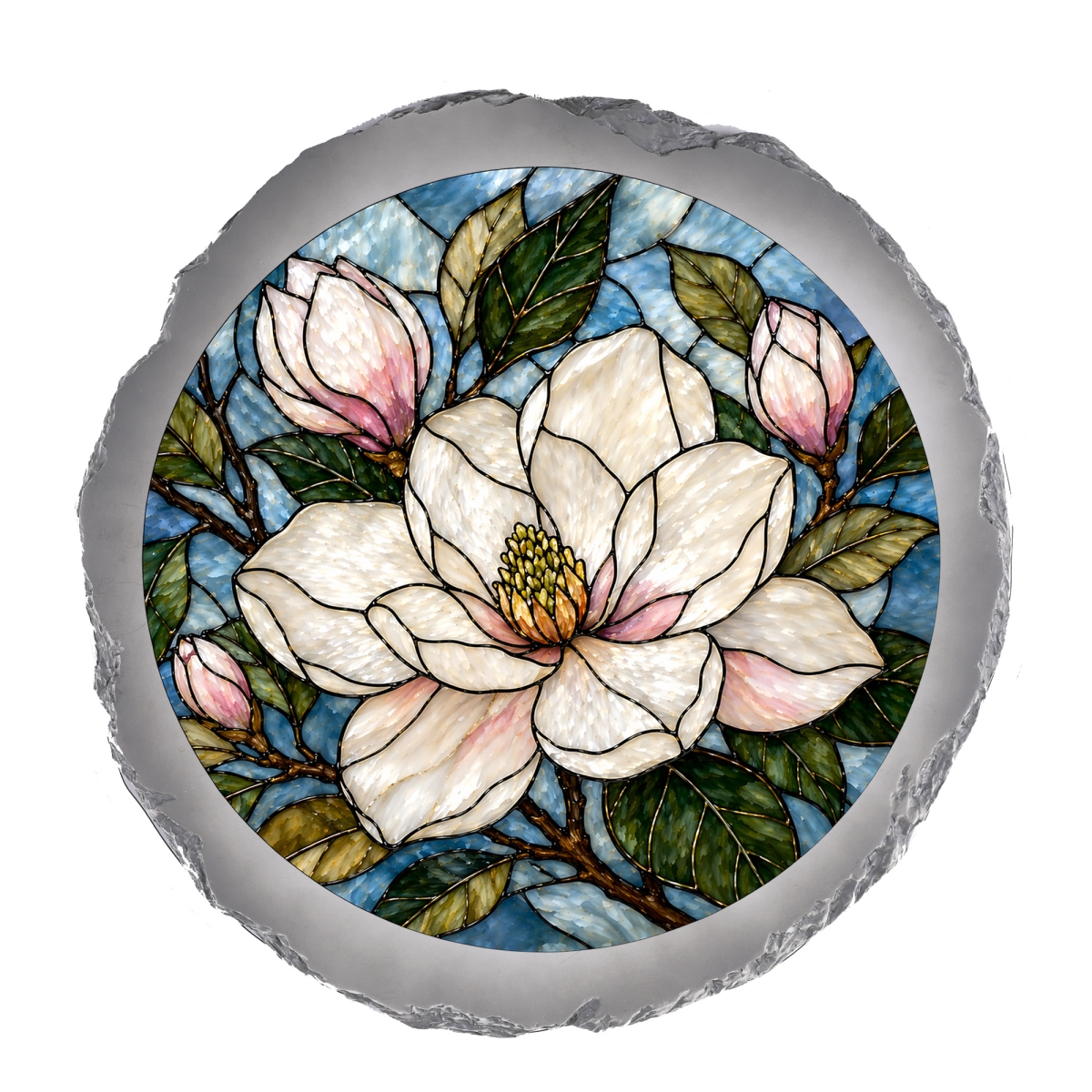 SSRSH0024 Stain Gl Magnolia Flower Stone Gray