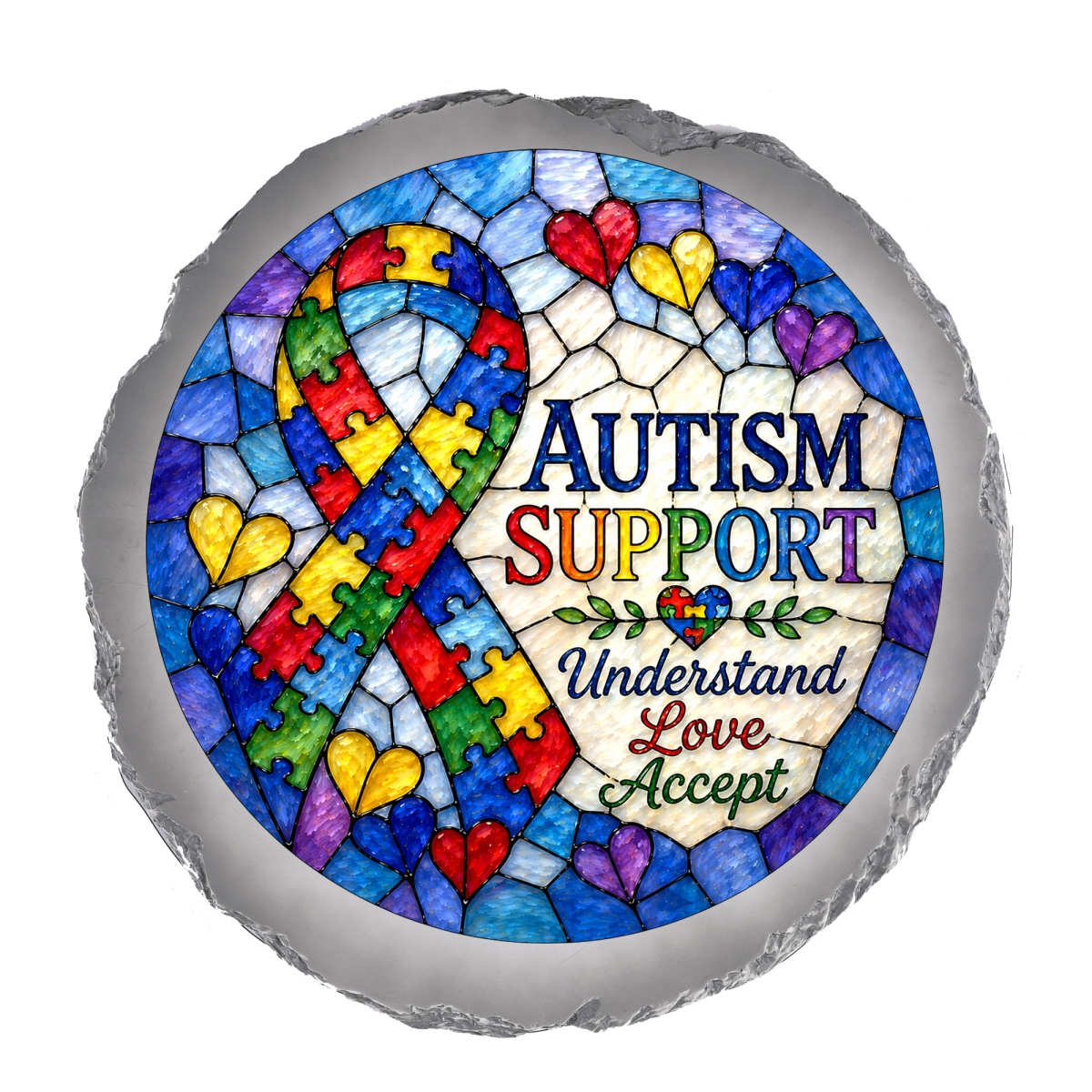 SSRSH0039 Stain Gl Autism Ribbon Stone Gray