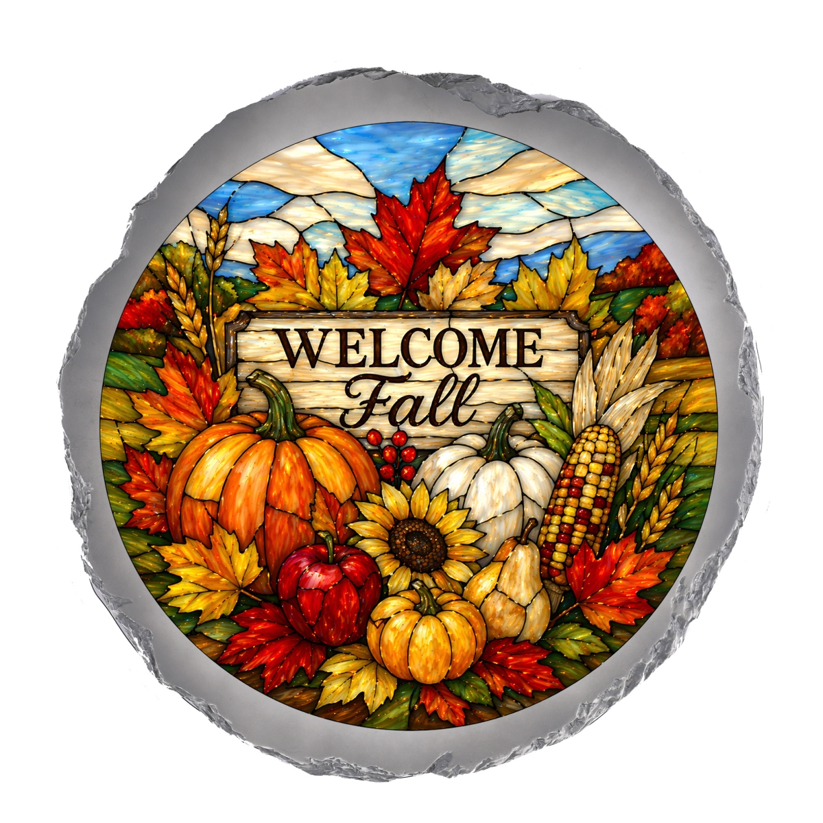 SSRSH0052 Stain Gl Welcome Pumpkins Stone Gray