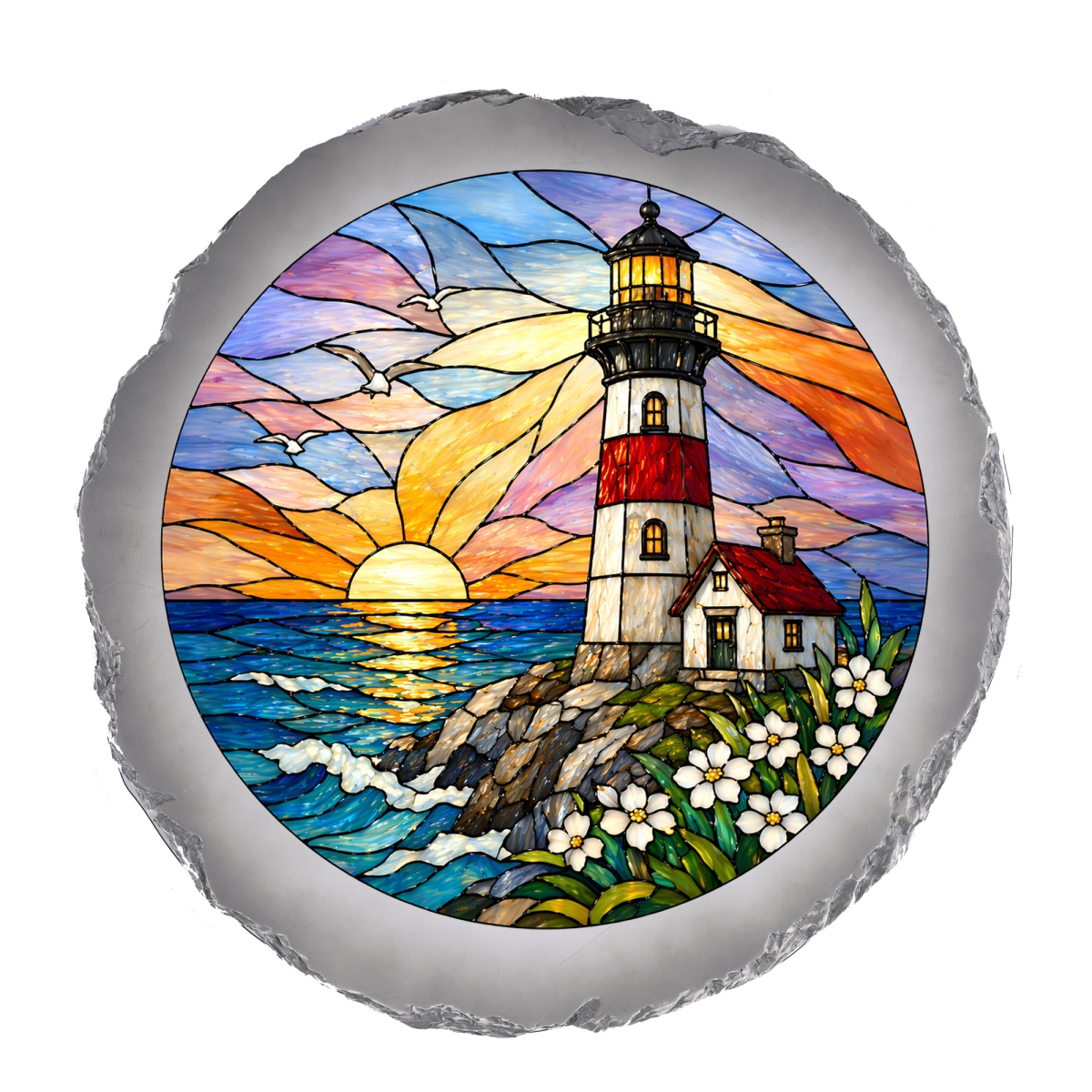 SSRSH0063 Stain Gl Lighthouse Stone Gray