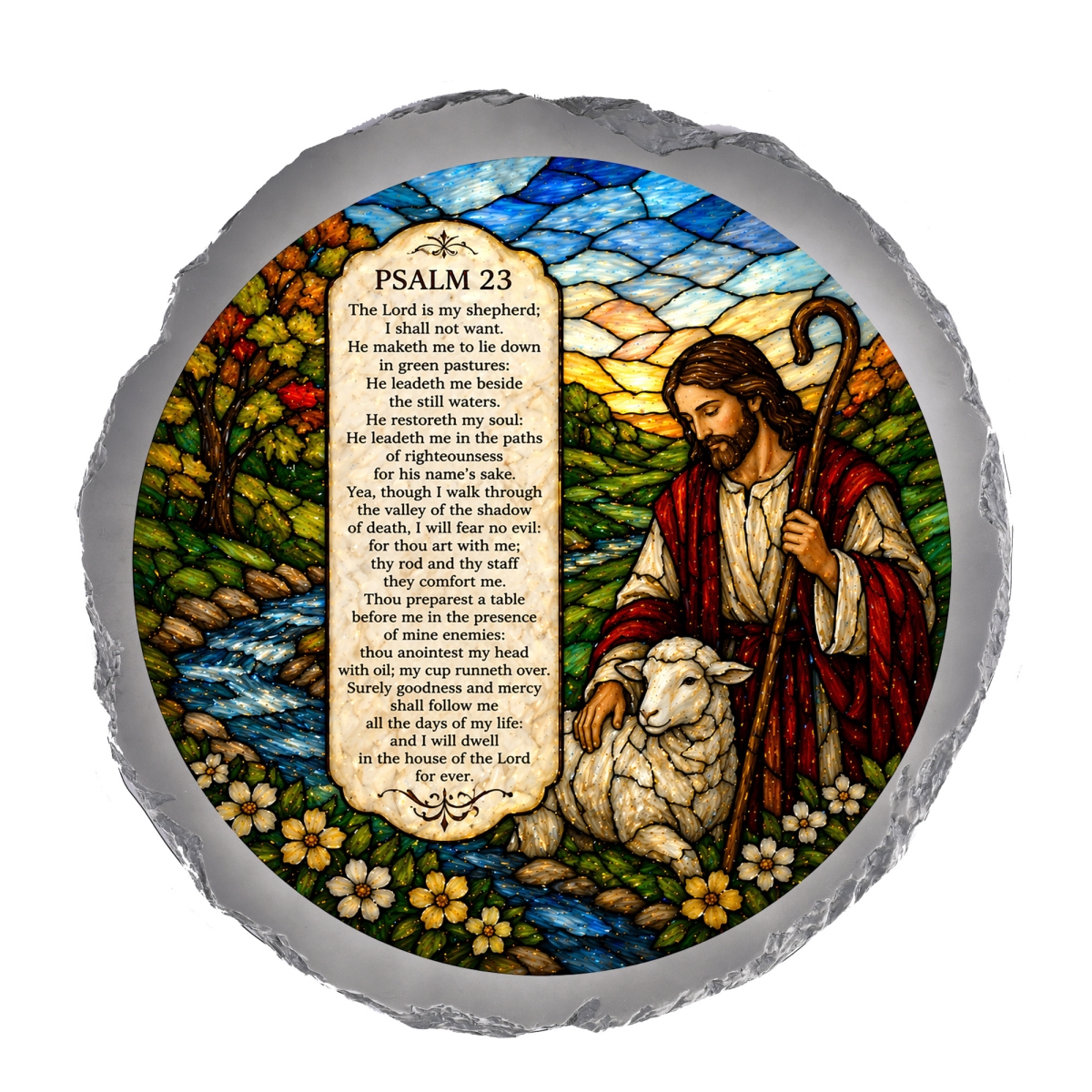 SSRSH0037 Stain Gl Lord Is My Shepherd Stone Gray