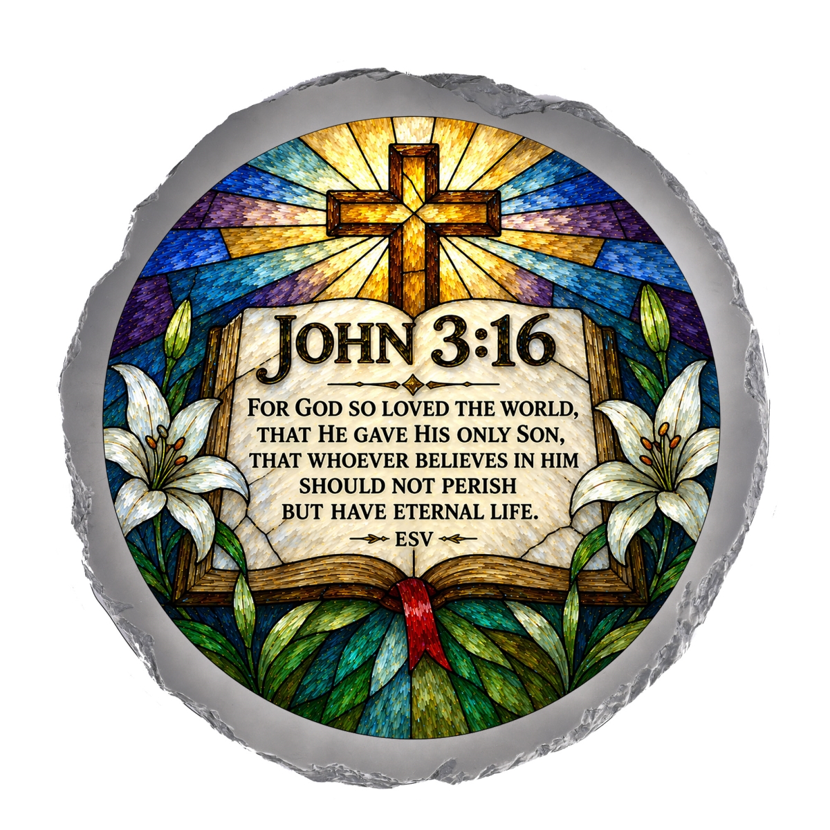 SSRSH0035 Stain Gl John 3:16 Cross Stone Gray