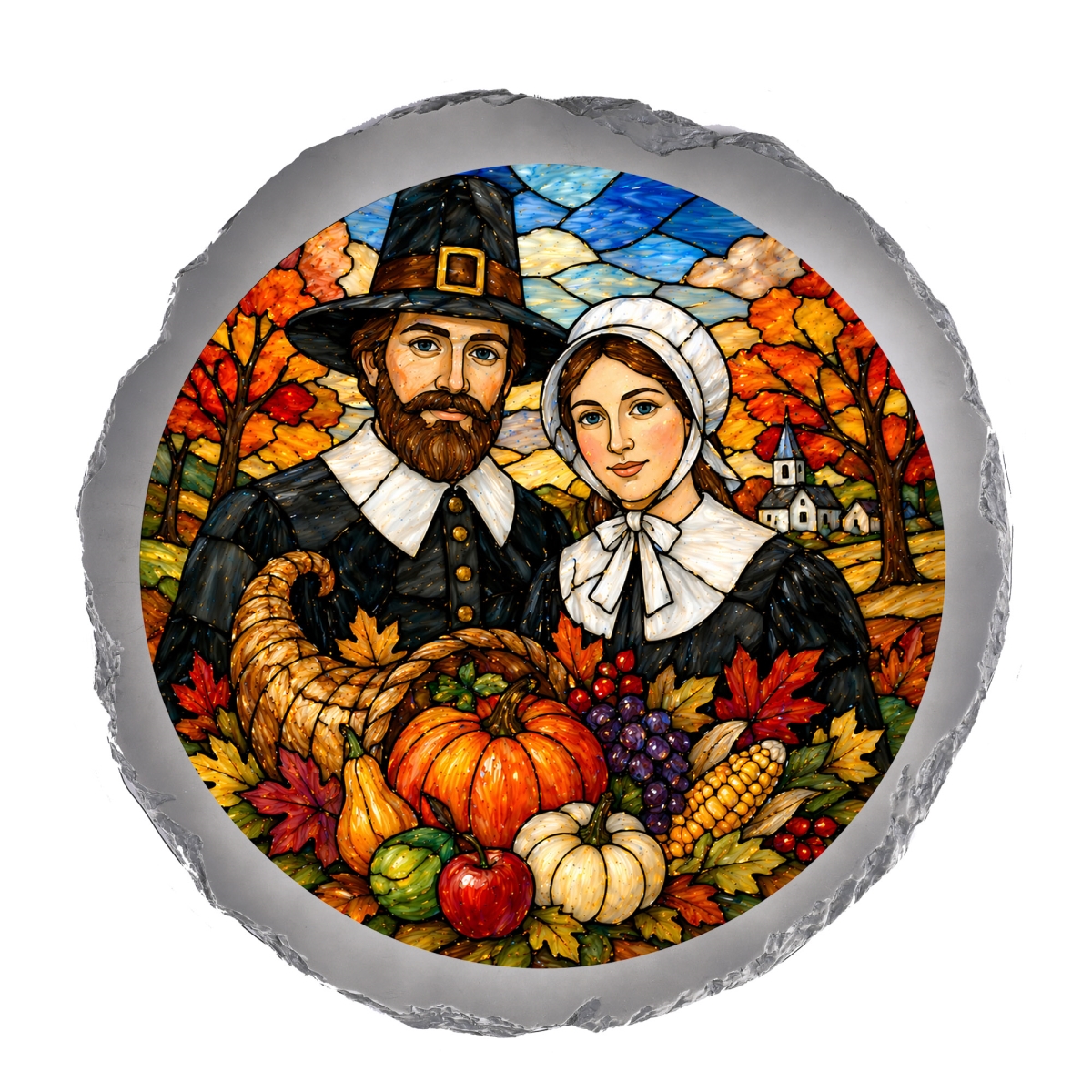SSRSH0055 Stain Gl Pilgrim Couple Stone Gray