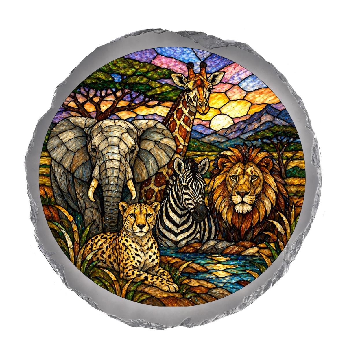 SSRSH0060 Stain Gl Safari Animals Stone Gray