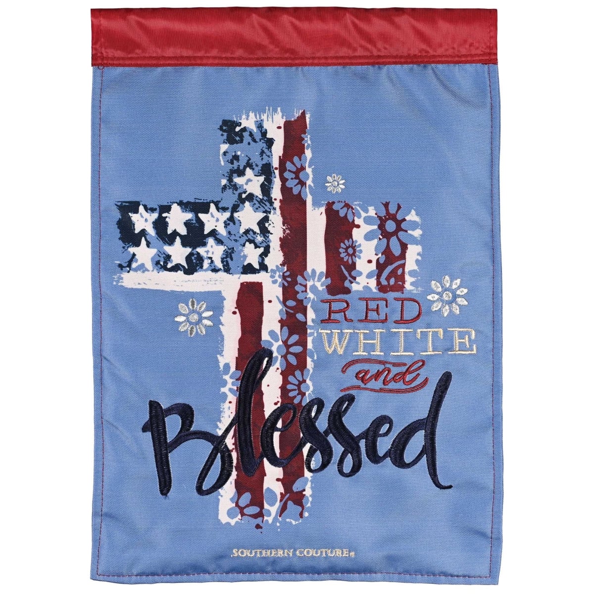 M013061 Garden Flag Cross Red White And Blessed