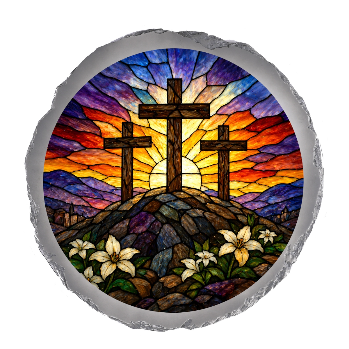 SSRSH0046 Stain Gl Three Crosses Stone Gray