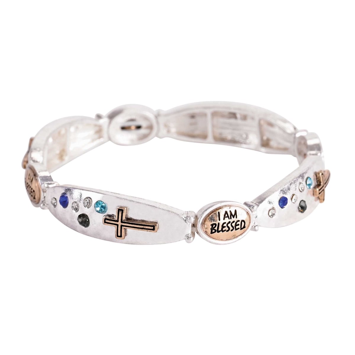 30-8112T Bracelet Rhinestone I Am Blessed 2Tone