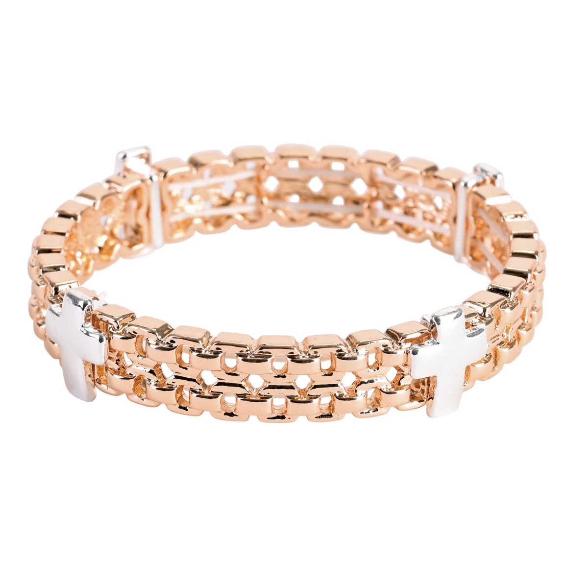 30-8119T Bracelet 2Tone Tailored Chain Cross