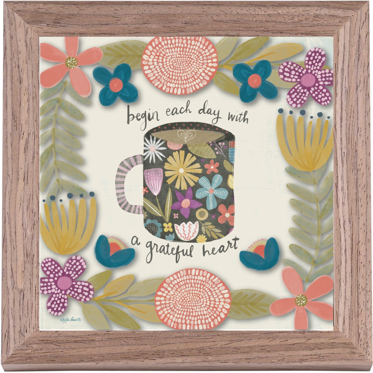 FRMWDDW-66-3 Framed Art Coffee Floral Grateful Heart