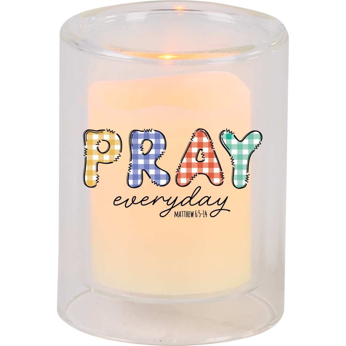 GCH-03-21 Candleholder Votive Plaid Pray Everyday