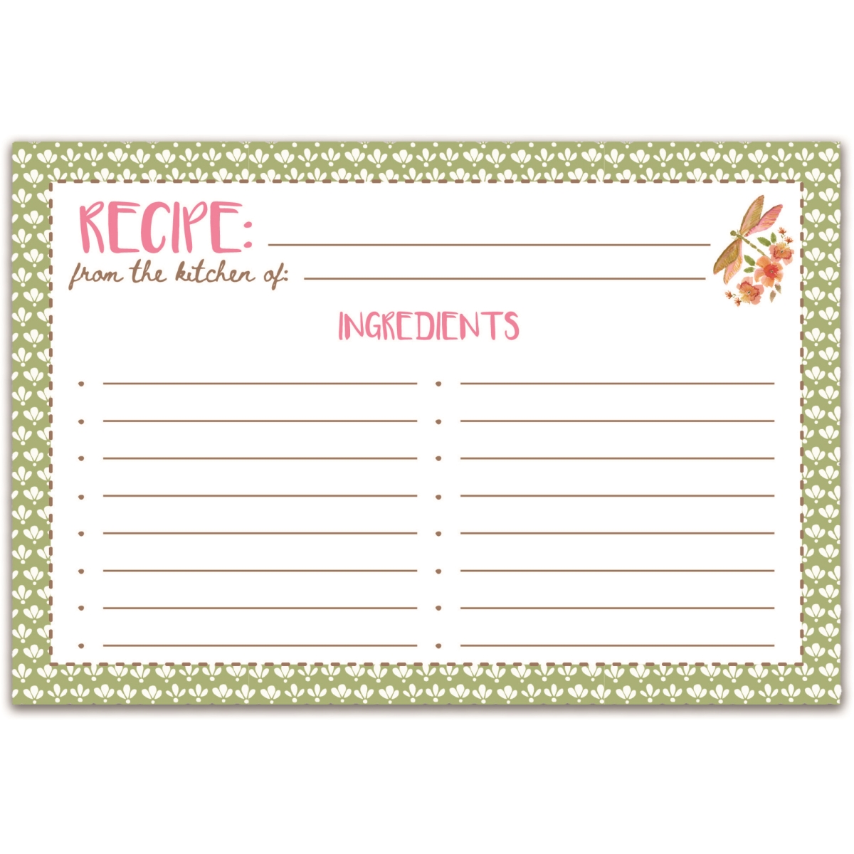 RC3 Recipe Card Sage Floral Dragonfly