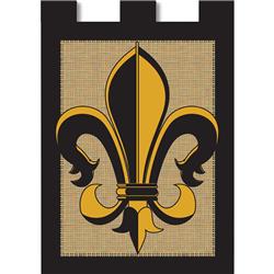 01806 Burlap Fleur de Lis Garden Flag, Black & Gold