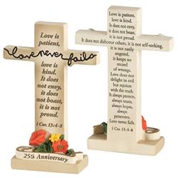 25th Anniversary Love Never Fails Floral Tabletop Small Cross